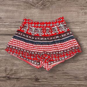 High Waist Bohemian Geo Red Shorts with Vibrant Patterns